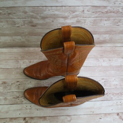 Vintage Tony Lama Boots Mens 9 Brown Cognac Leather Black  display picture 2