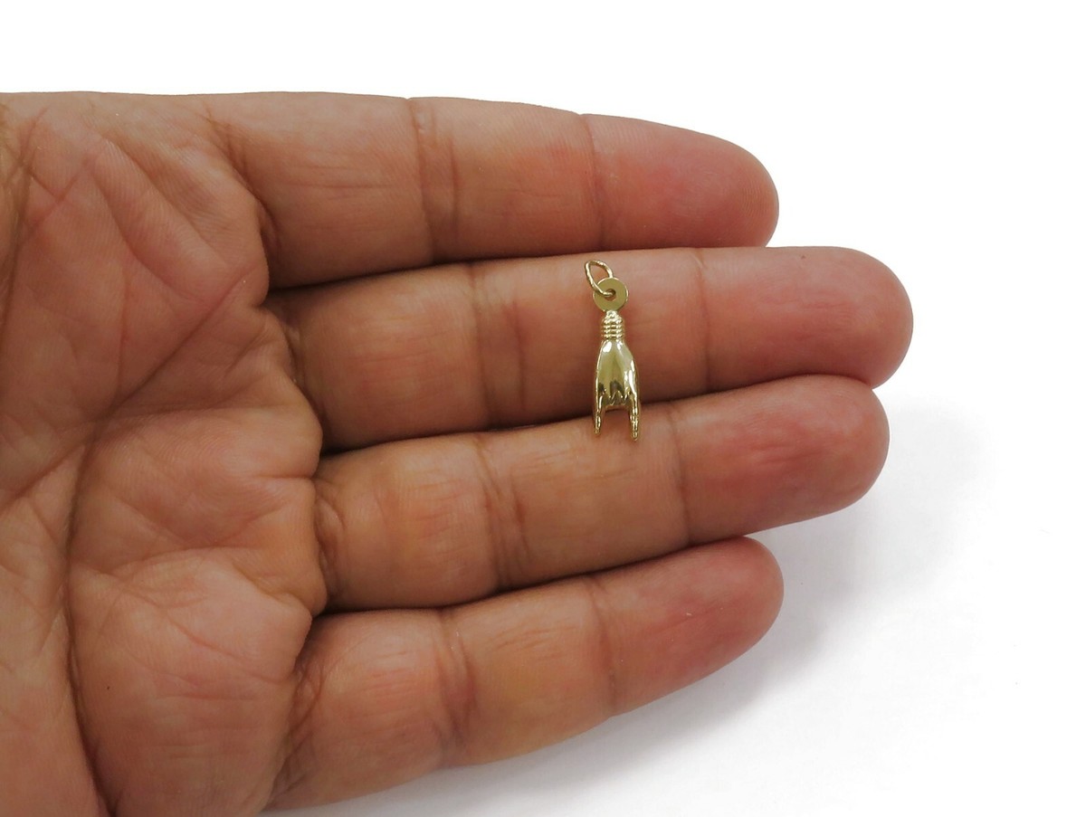 Ciondolo Portafortuna In Oro Giallo 14KT 3D Italiano Mano Cornuto - Foto 13