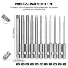 11Pcs Torx Star Hex Security Bit Set 1/4 Inch Hex Shank S2 Steel