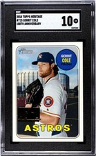 Pop 1 SGC 10 Gerrit Cole 2018 Topps Heritage #715 100th Anniversary SSP /25 