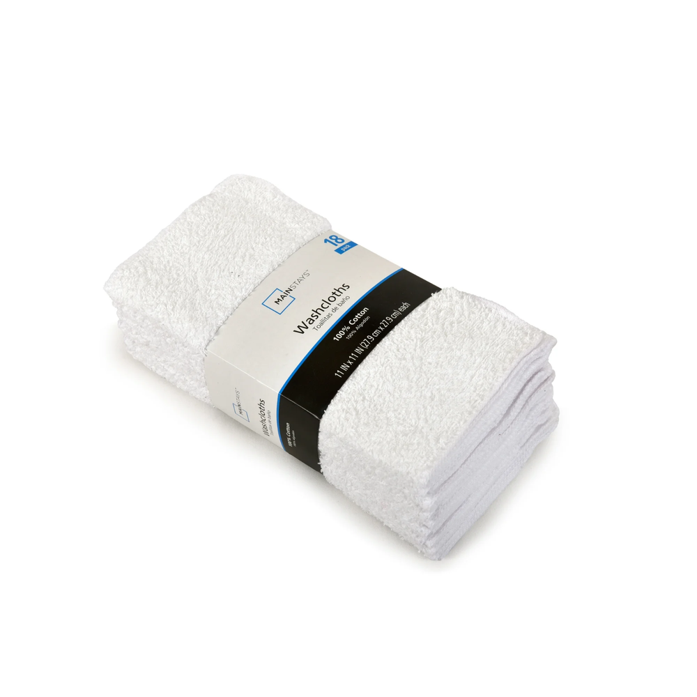 Mainstays 18-Pack Soft White Washcloths for Everyday Use