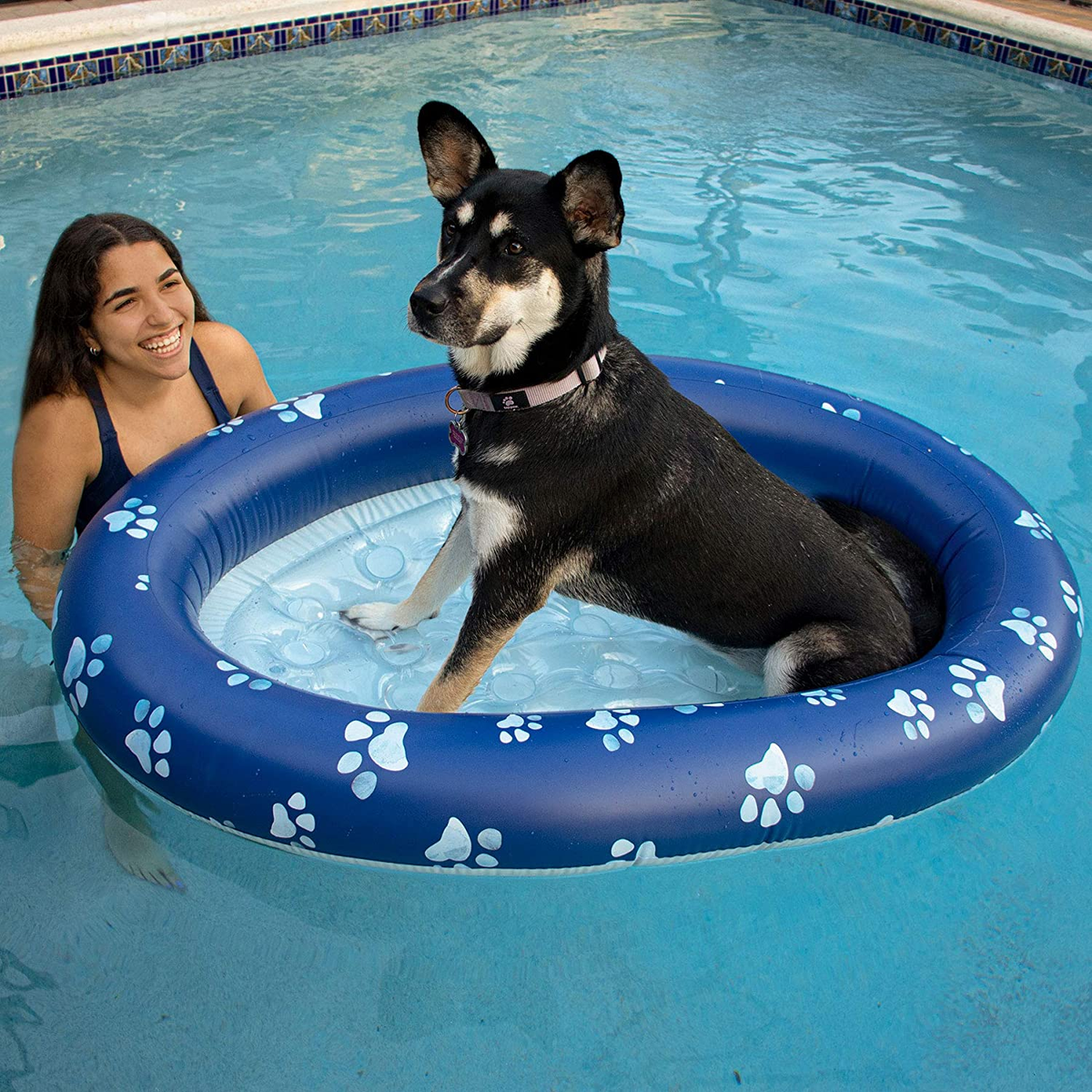 Inflatable Swimming Swimline Pawprint Island Dog Pool Lake Float