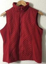 Izod Women's Zip Front Quilted Fleece Side Panel Red Vest Jacket Sz S/P