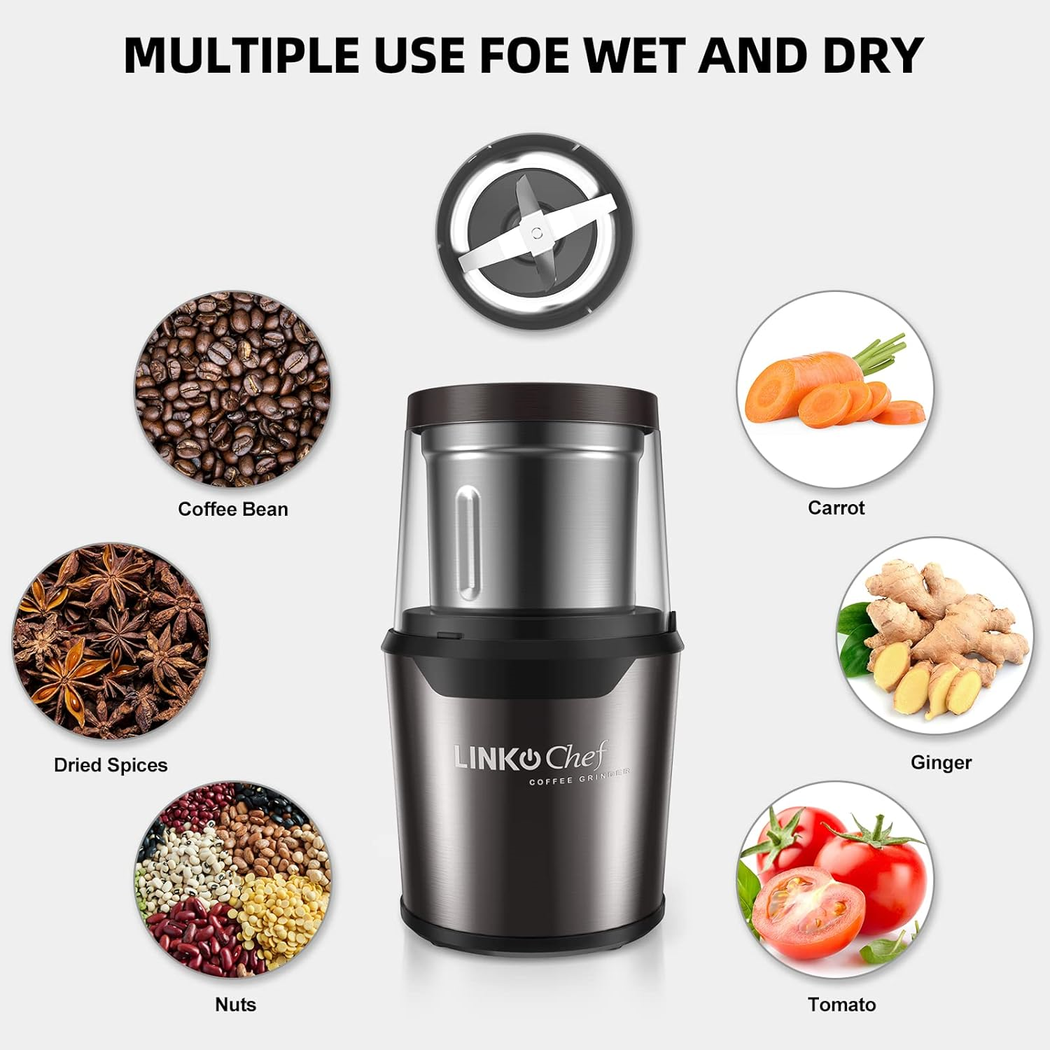 LINKchef Coffee Grinder Electric and Spice Grinder, Herb Grinder
