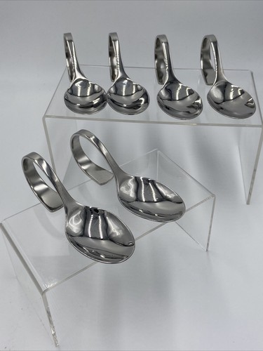 WMF Cromargan Germany Happy Spoons Stainless Soup Spoons Large Curved Set Of 6 - 第 1/5 張圖片
