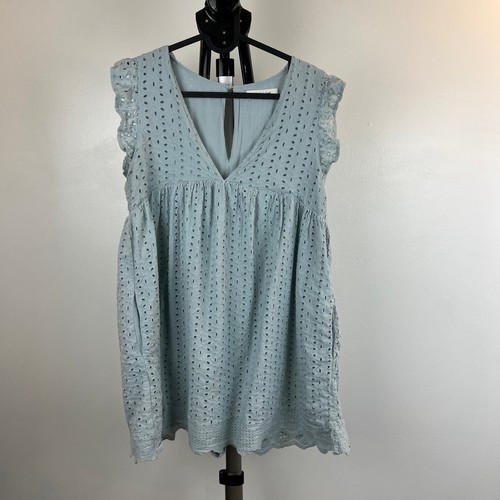 Mustard Seed Eyelet Lace Mini Romper Pale Blue Dress Size Large - Picture 2 of 13