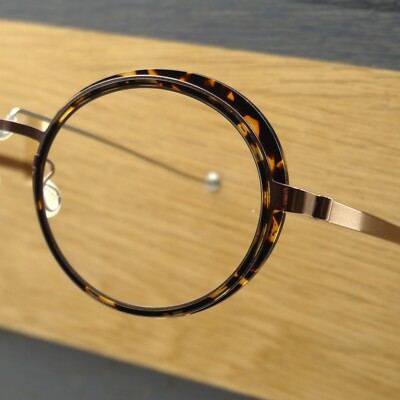 LINDBERG TITANIUM STRIP 9732 49 ROUND BROWN LARGE EYEGLASSES