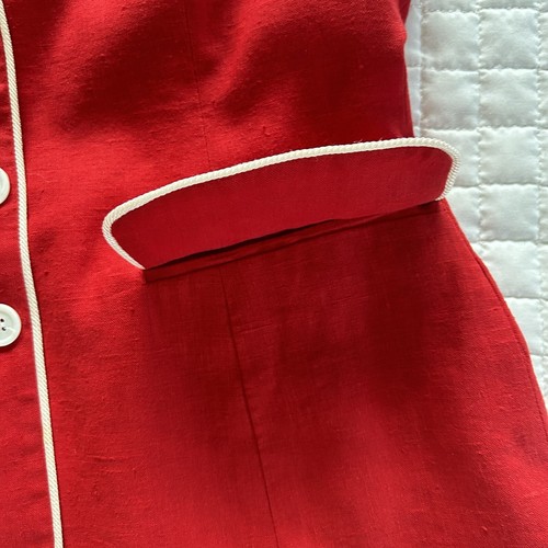 BCBG Paris Red Linen Short Sleeve Jacket Top Lined USA Preppy Chic VTG XS/S - Picture 8 of 16