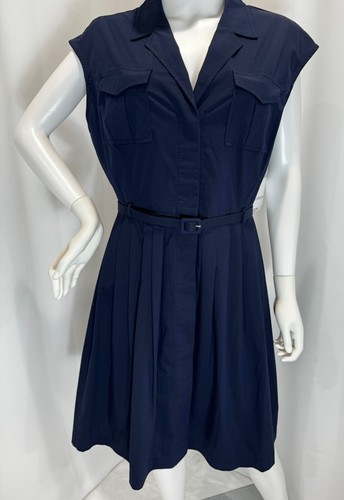 Liz Claiborne Dress Womens Size 12 Navy Blue Sleeveless Button Front Pockets