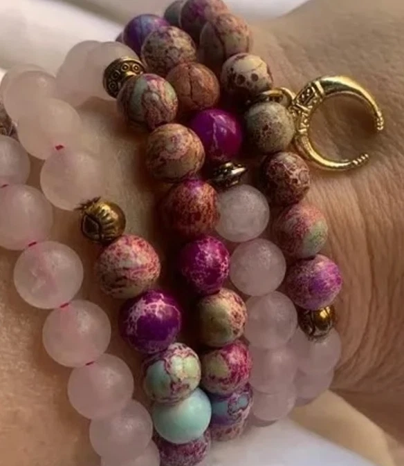 Galaxy Sea Sediment 108 Beads Mala Natural Rose Quartz Gemstone Healing Bracelet - Image 4 of 4