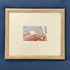 Vintage Modern Abstract Farm Landscape Watercolor Painting 20x17" Signed