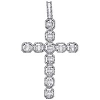 "10K WeißGold Rund & Baguette Diamant Kreuz AnhäNger 2.90 \" Fancy Charm 2.33"
