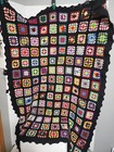 Crochet Cute Granny Square Blanket Afghan Boho Throw Black Cottage core Roseanne