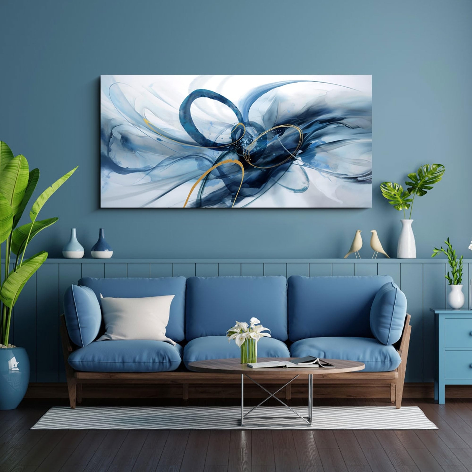 XLSJERST Abstract Wall Decor Living Room - Modern Canvas Wall Art Blue