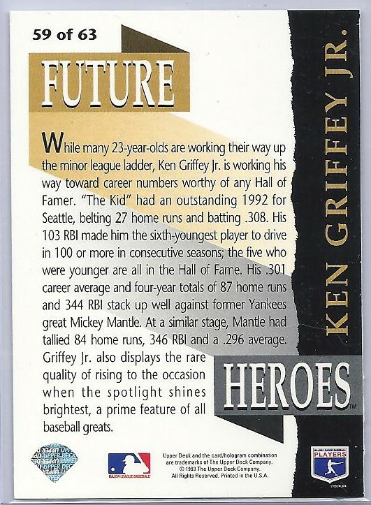 1993 Upper Deck FUTURE HEROES #59 of 63, KEN GRIFFEY JR., Seattle