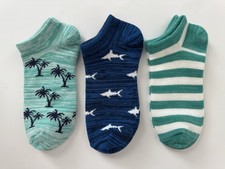 NWOT Gap Kids No-Show Socks Boys Medium Shoe Size 13-2 Palm Trees Sharks Stripes