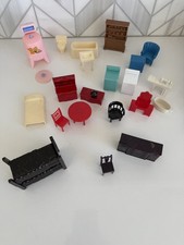 Vintage Marx 25 Piece Mixed Lot Plastic Dollhouse Furniture Kitchen Baby Living