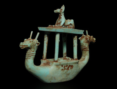 Altägyptische antike Stein Grab Boot Statue mit Gott Anubis Artefakt v. Chr.