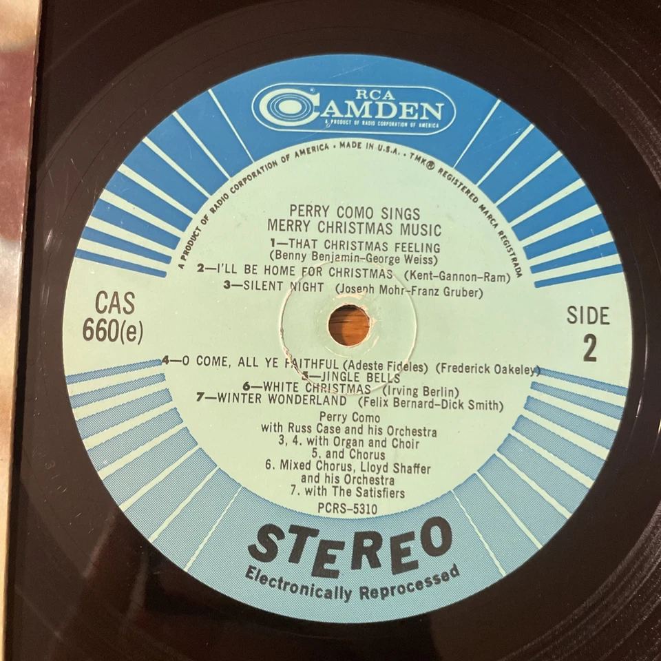 Perry Como Sings Merry Christmas Music LP RCA Camden Stereo Holiday VG Foto 3 de 4