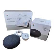 Google Home Hub Plus 2 Google Home Minis, Hub and One Mini in Box Work Perfectly