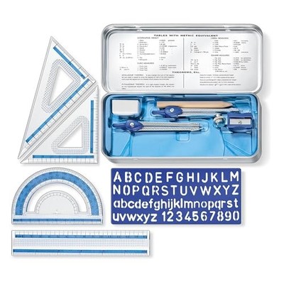  10-Piece Math Set with Metal Compass, 6'' Ruler & 10 Piece Set (Metal Tin)