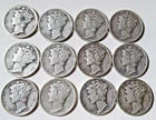 12 Mercury Dimes ~ 1942 to 1945 Ten Cent Coins, 90% Silver   MG