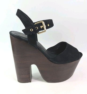 Topshop schwarze Wildleder Leder High Heel Plateau Sandalen UK 6 EU 39