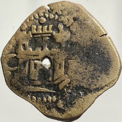 1500 s Medieval Spanish Coin 1580-1591 2 Maravedis King Philip II Spain Hole