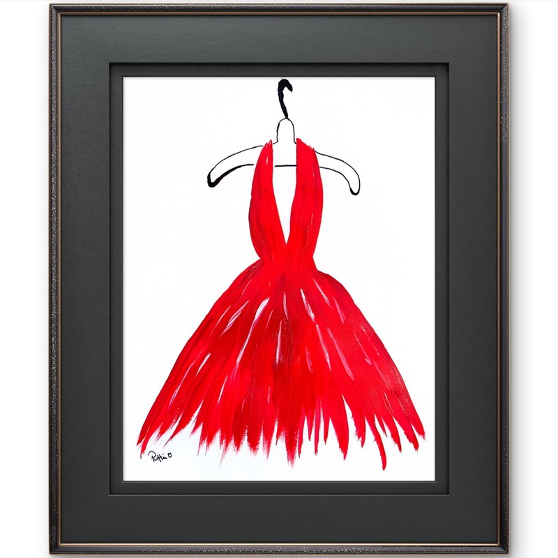She Wore Red Original Acrylic Painting 11x14 Fashion Art Red Dress Wall Art Sign