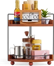 2 Tier Coffee Station Organizer Shelf-Acacia Wood Corner Countertop Organizer fo