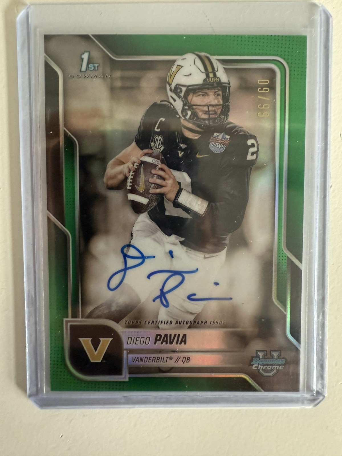 2025 Bowman Chrome U Diego Pavia 1st True Green ON CARD Auto  09/99 SSP Vandy