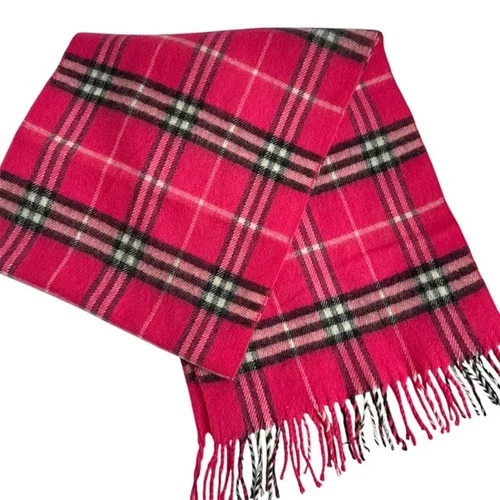 Royal Rossi Scarf 100% Cashmere Pink Black Nova Check Fringe Rectangle 12" x 60"