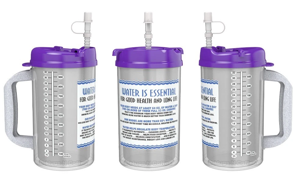 2-Pack Purple Water Is Essential 32 oz Hospital-Style Insulated Travel Mugs