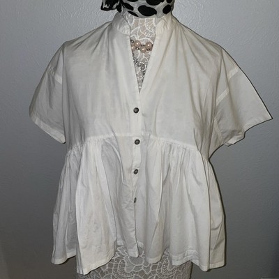 Ottod Ame Crop Swing Babydoll Top SZ 2/XS Oversized Cropped White Italy