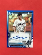 Jake Eder 2021 Auto 1st Rookie Bowman Chrome Blue Refractor /150 Autograph Nat's