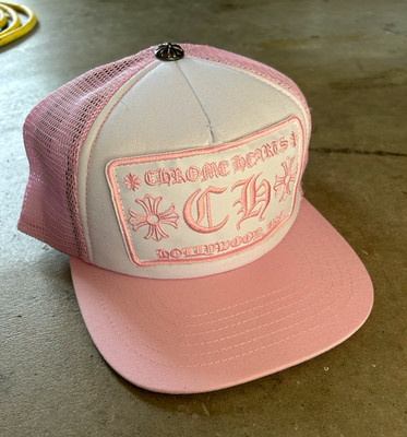 Chrome Hearts Pink/White Trucker Hat Mesh Back Embroidered Logo Adjustable