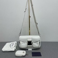 Prada Pocket White Nylon And Brushed Leather Horizontal Crossbody With Pouch
