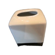 Vintg InterDesign York Bath, Ceramic Golden Stripe Rim Facial Tissue Box Cover,