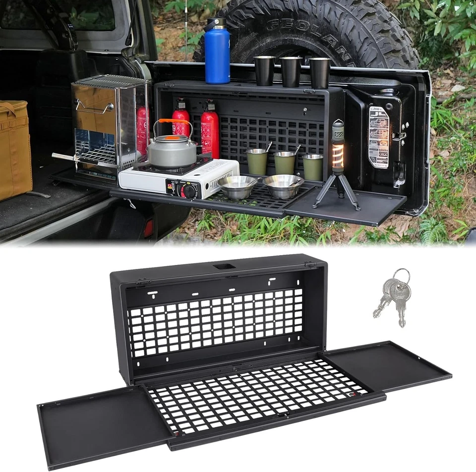 Mesa de puerta trasera desplegable para Jeep Wrangler JK JKU JL JLU estante de almacenamiento de puerta trasera Foto 3 de 4