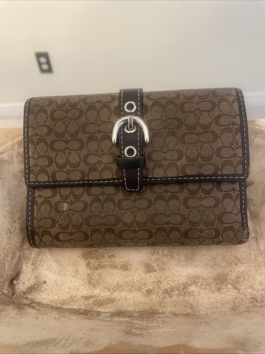 Vintage Coach F88913 Leather Zip Wallet in Signature Canvas