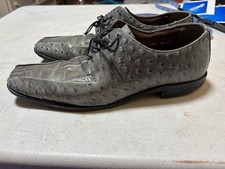 Stacy Adams Lenox Steal Gray Croc Ostrich Genuine Leather Dress Shoe Mens 10 M