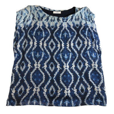 Luisa Viola Womens Italian Sleeveless Top Sz M Blue Geometric Print Lined