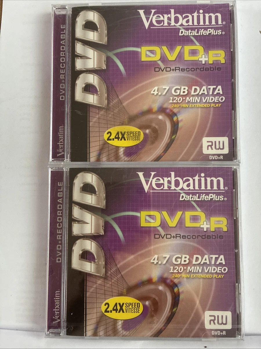 Verbatim DVD+R X 2 Recordable Blank 120 Min 4.7GB SEALED NEW Free Postage