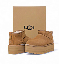 100 AUTHENTIC WOMAN'S SZ 6 CHESTNUT UGG MINI PLATFORM BOOTS BRAND NEW IN BOX