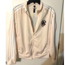 Adidas Floral Track Jacket Cream/Pink Zip 3 Stripe Athleisure Women s Medium