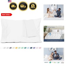 Pillow Cases, Standard Queen Size Cotton Percale Weave Pillowcases, Pre-Shrun...