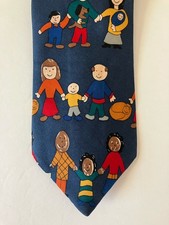 Save The Children Men's Necktie Tie Silk Satin Families Made in USA 57"