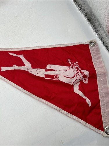 Vintage Taylor Co. Red Scuba Diver Boat Marine Nylon Pennant Flag 9x17” - Picture 7 of 8