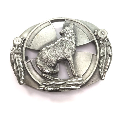 Vtg Belt Buckle 90s Westerncore Cowboy HOWLING WOLF USA Siskiyou Unisex