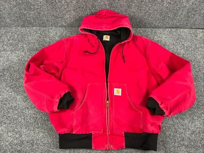 VINTAGE Carhartt Jacket Coat Mens Xl J03 RED Thermal Lined Hooded
